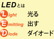 LEDとは光る、出す、ダイオード